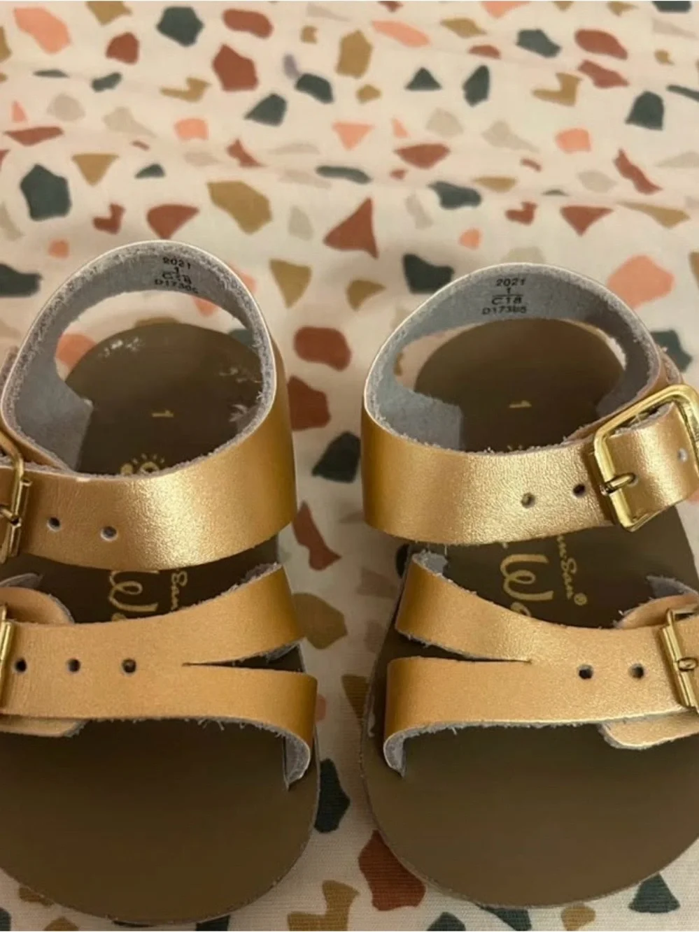 Infant Rose Gold Buckle Double-Strap Sandals